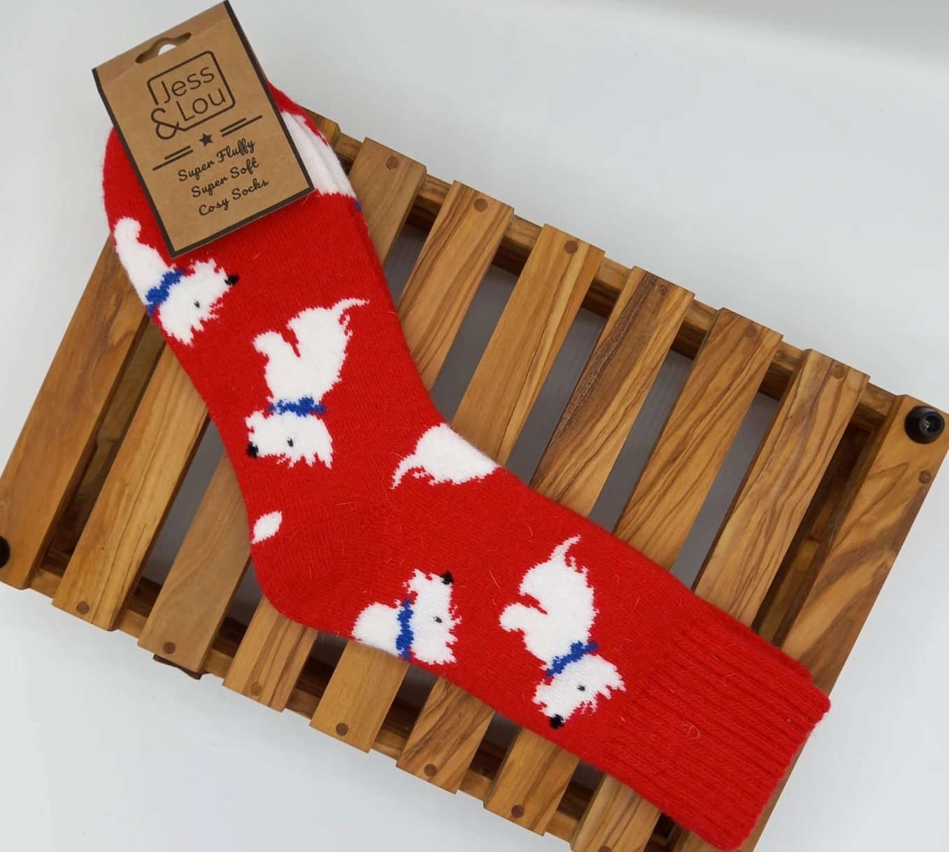 Jess & Lou Wonderful Westie Ribbed Socks Red Red