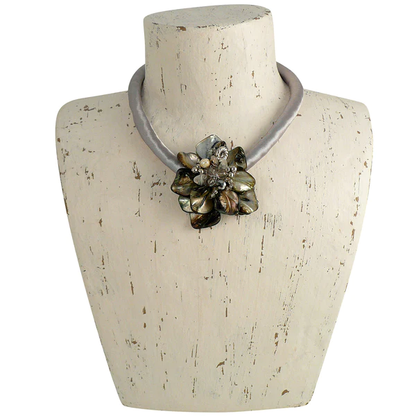 Lotus Feet Satin Flower Necklace Grey Grey