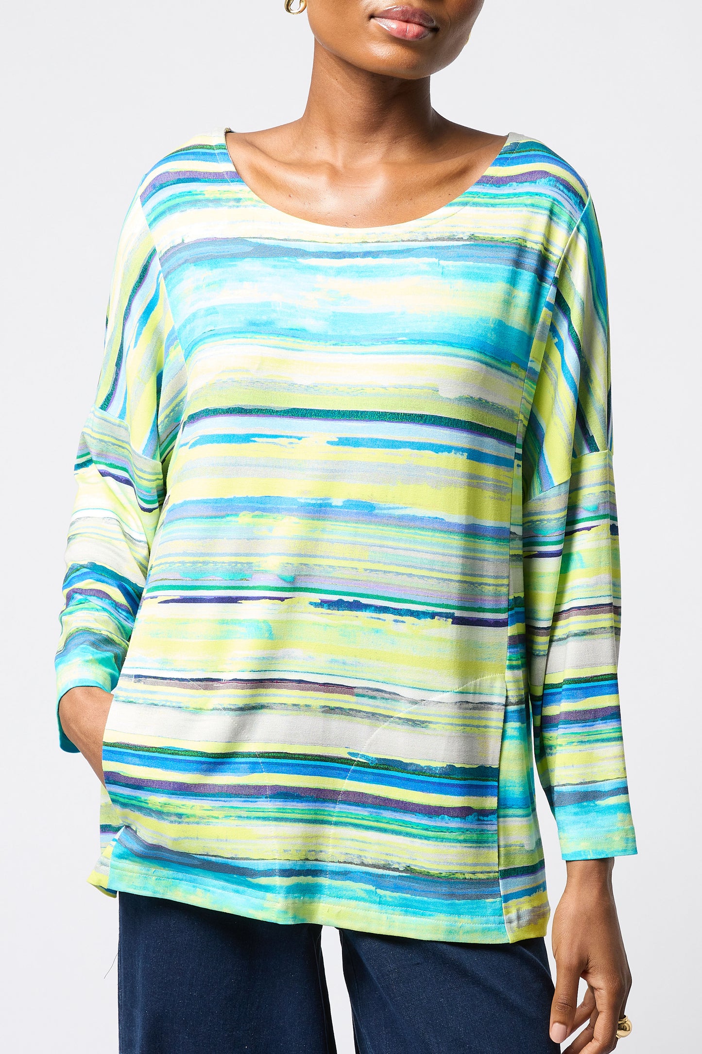 Sahara Cyan Stripe Jersey Top Cyan