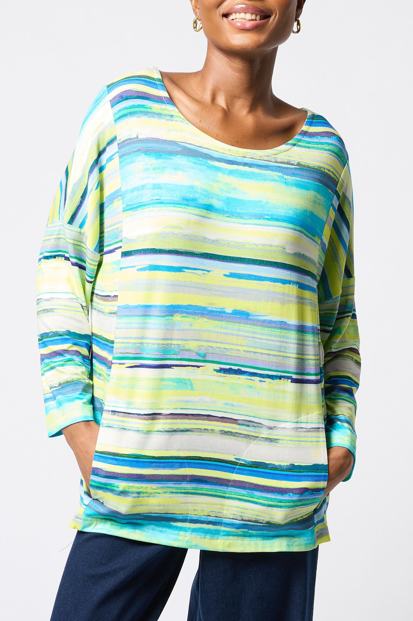 Sahara Cyan Stripe Jersey Top 