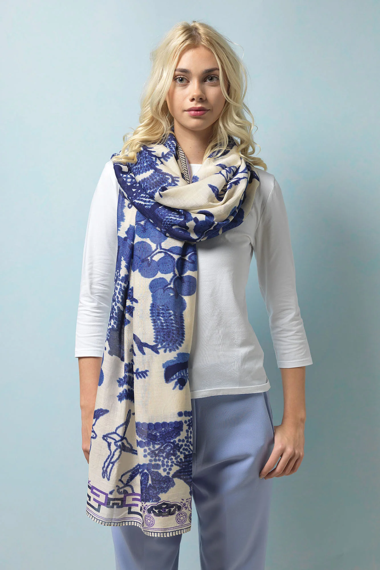 One Hundred Stars Giant Willow Scarf Blue