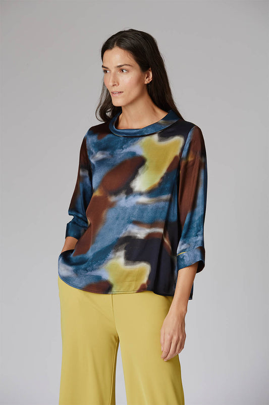 Satin Printed Collar Blouse