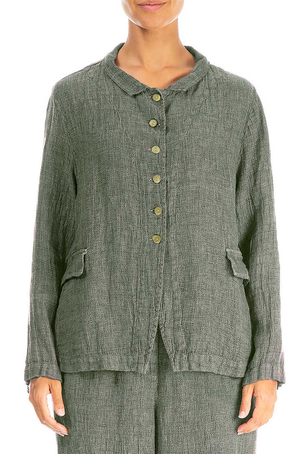 Buttoned Crosshatch Linen 71055 Jacket