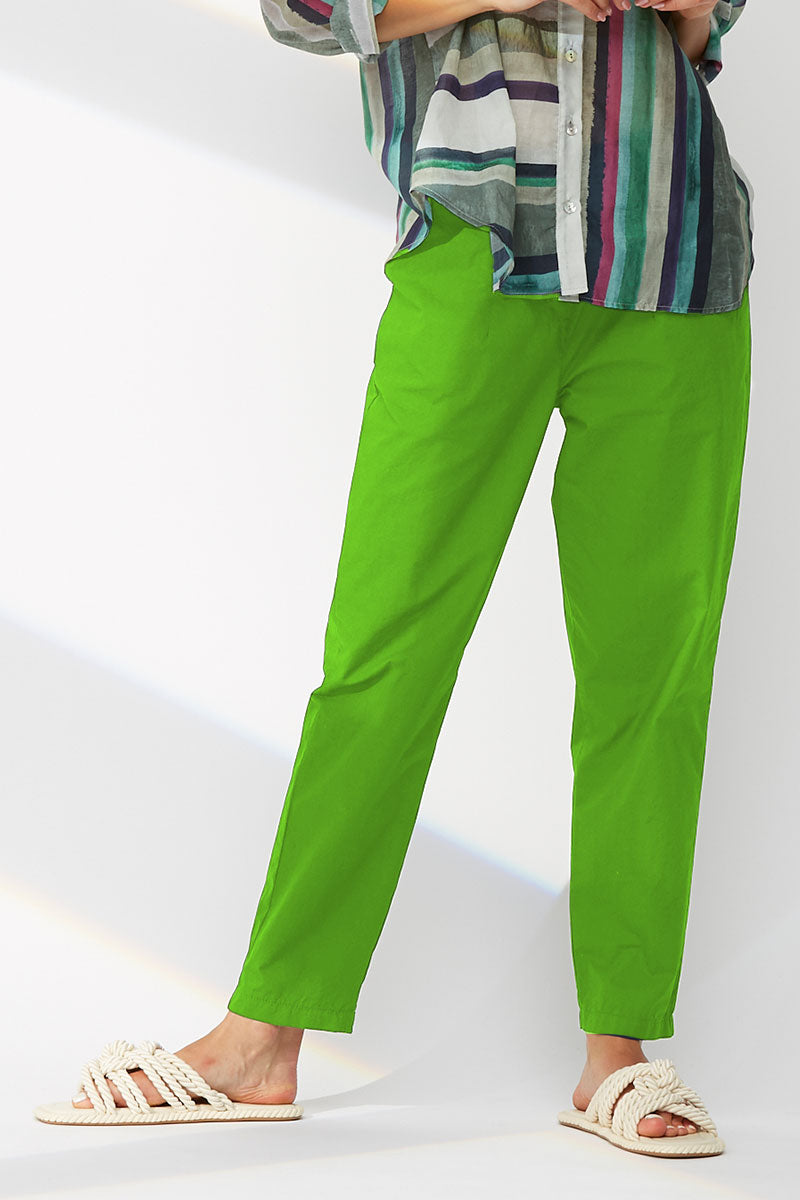 Yellow Label Cotton Pants Plain Green Green