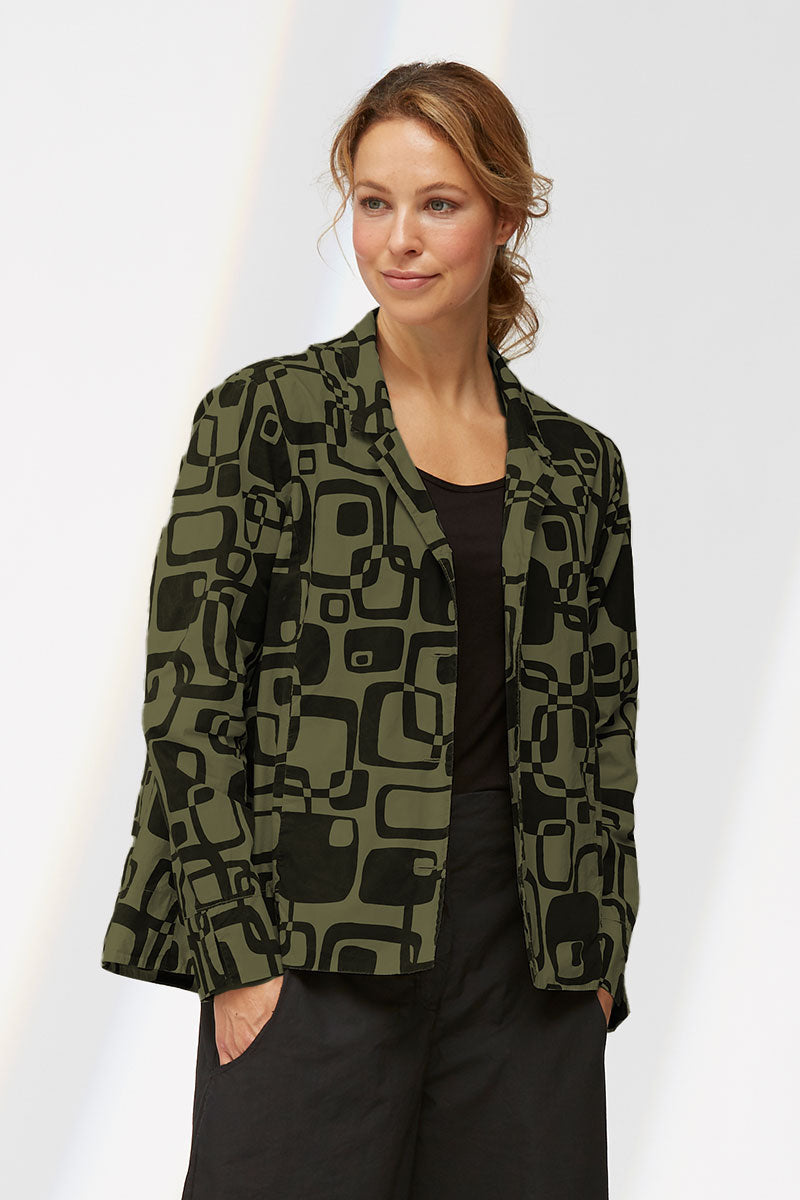 Yellow Label Abstract Square A-Line Jacket Khaki Green
