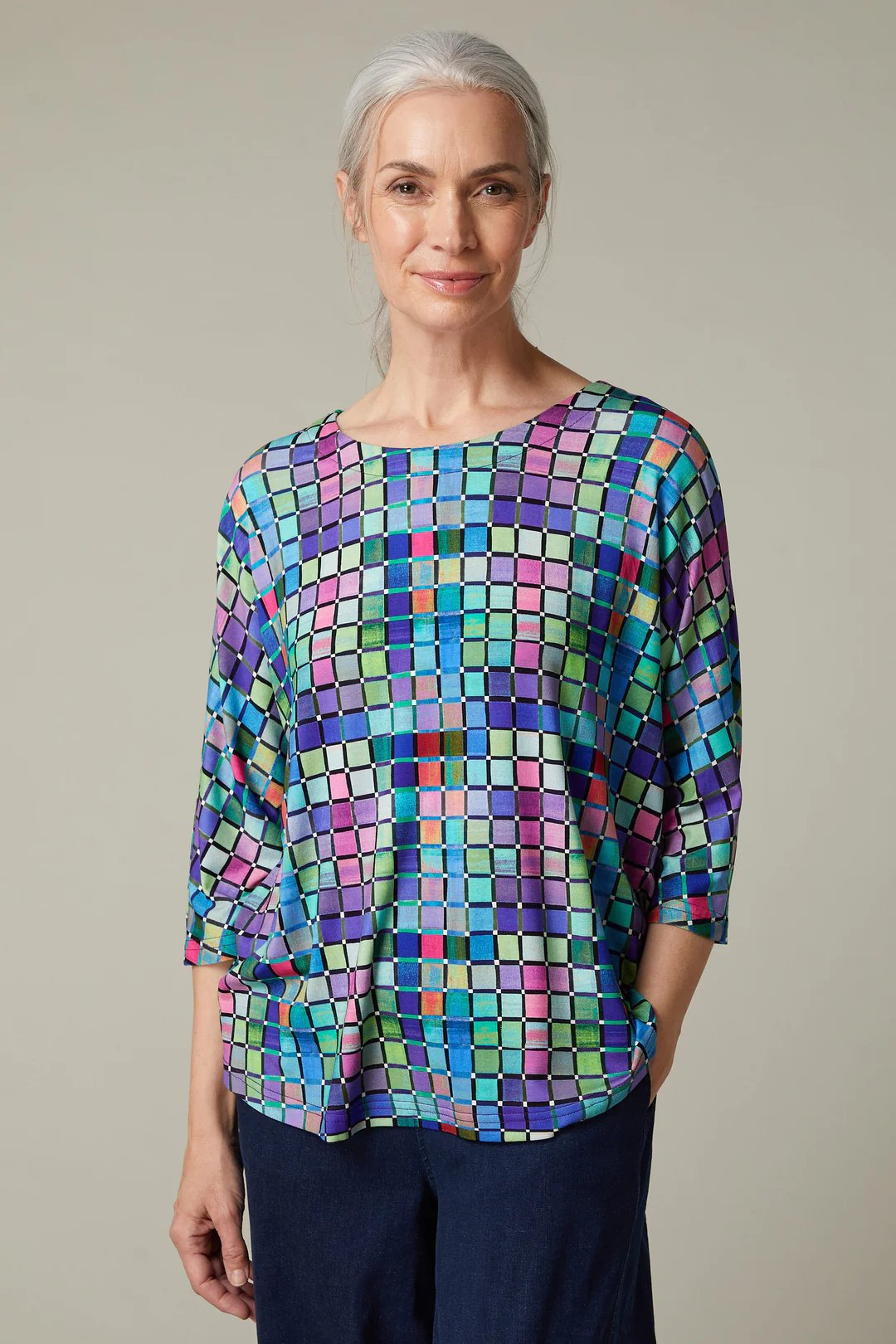 Sahara Multi Square Print Top Purple