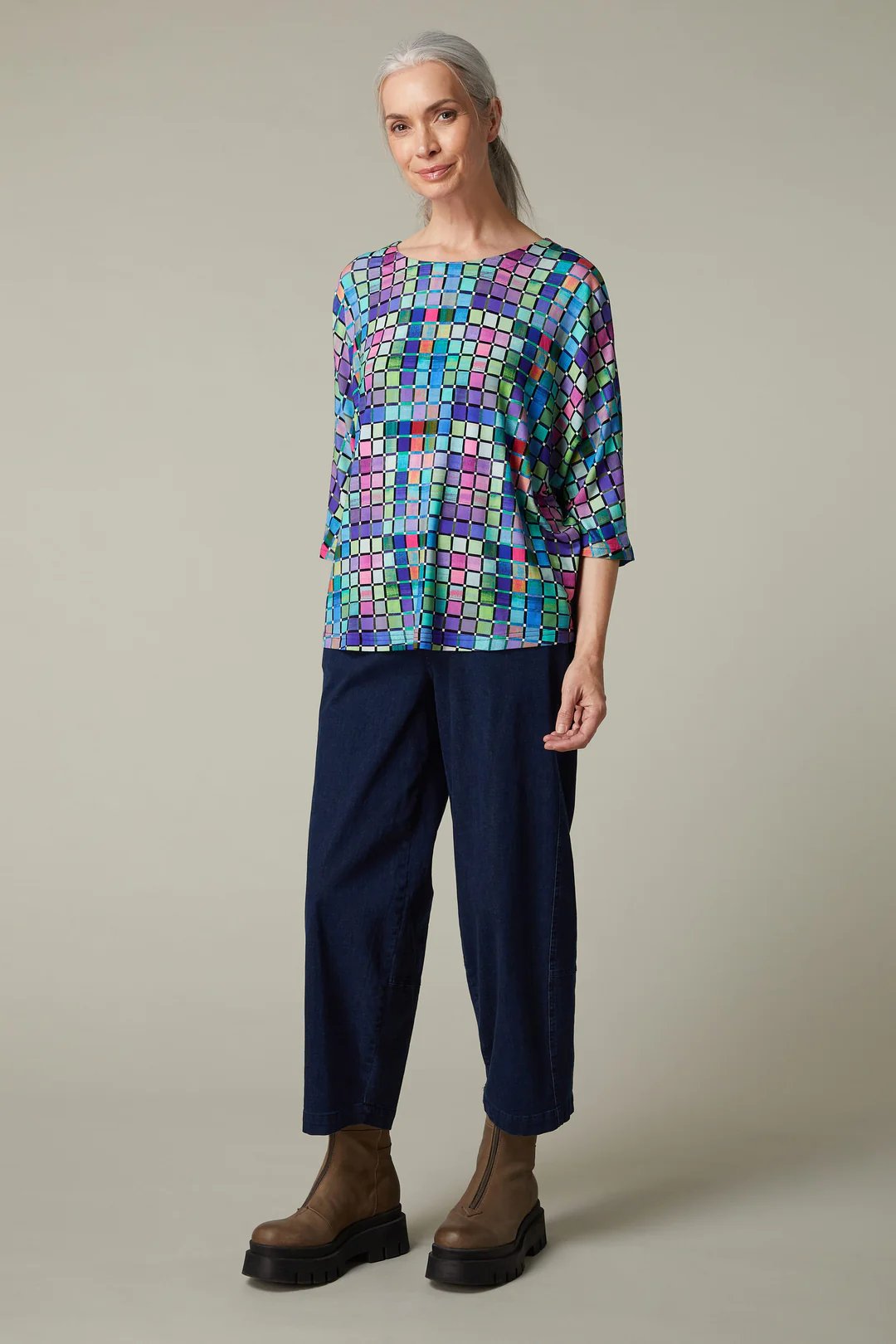 Sahara Multi Square Print Top Purple