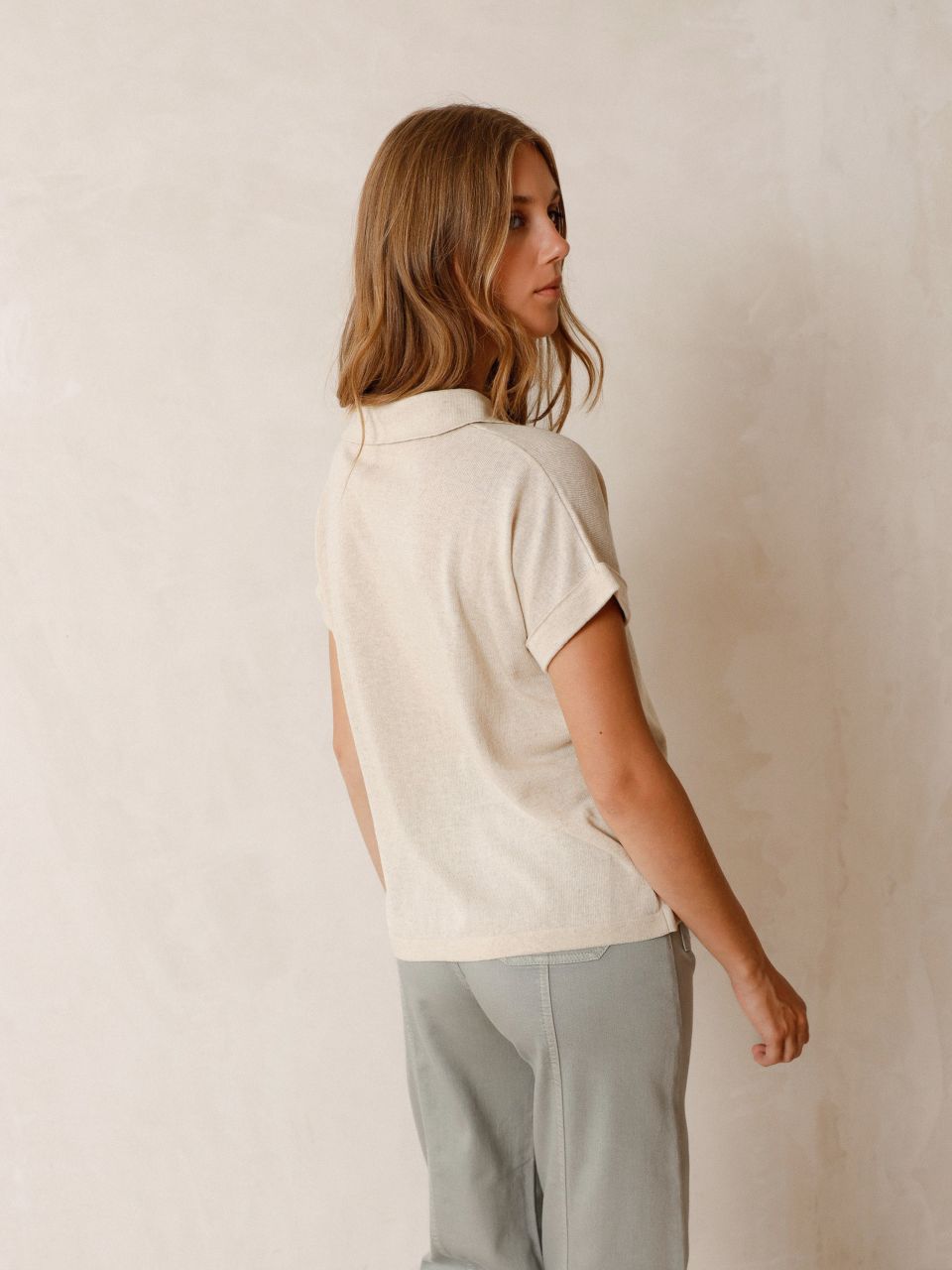 Indi & Cold Rustic Knit Polo Linen
