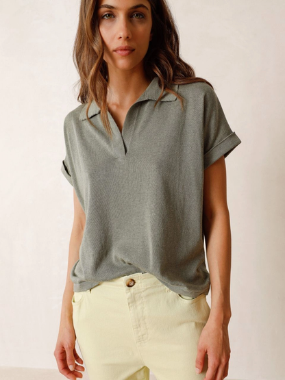 Indi & Cold Rustic Knit Polo Basilico