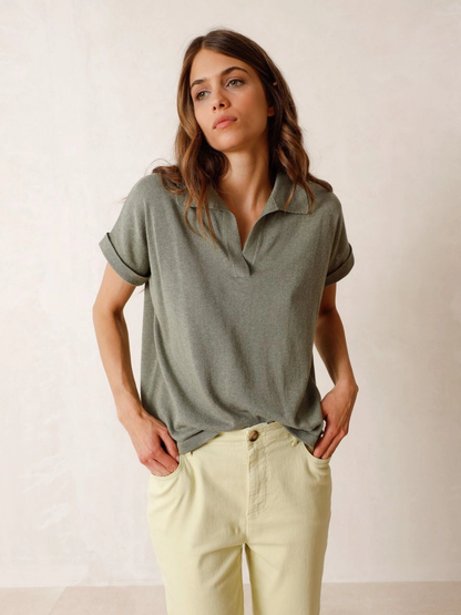 Indi & Cold Rustic Knit Polo Linen