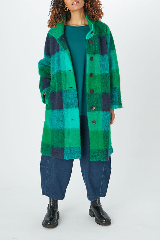 Sahara Wool Maxi Check Coat Green